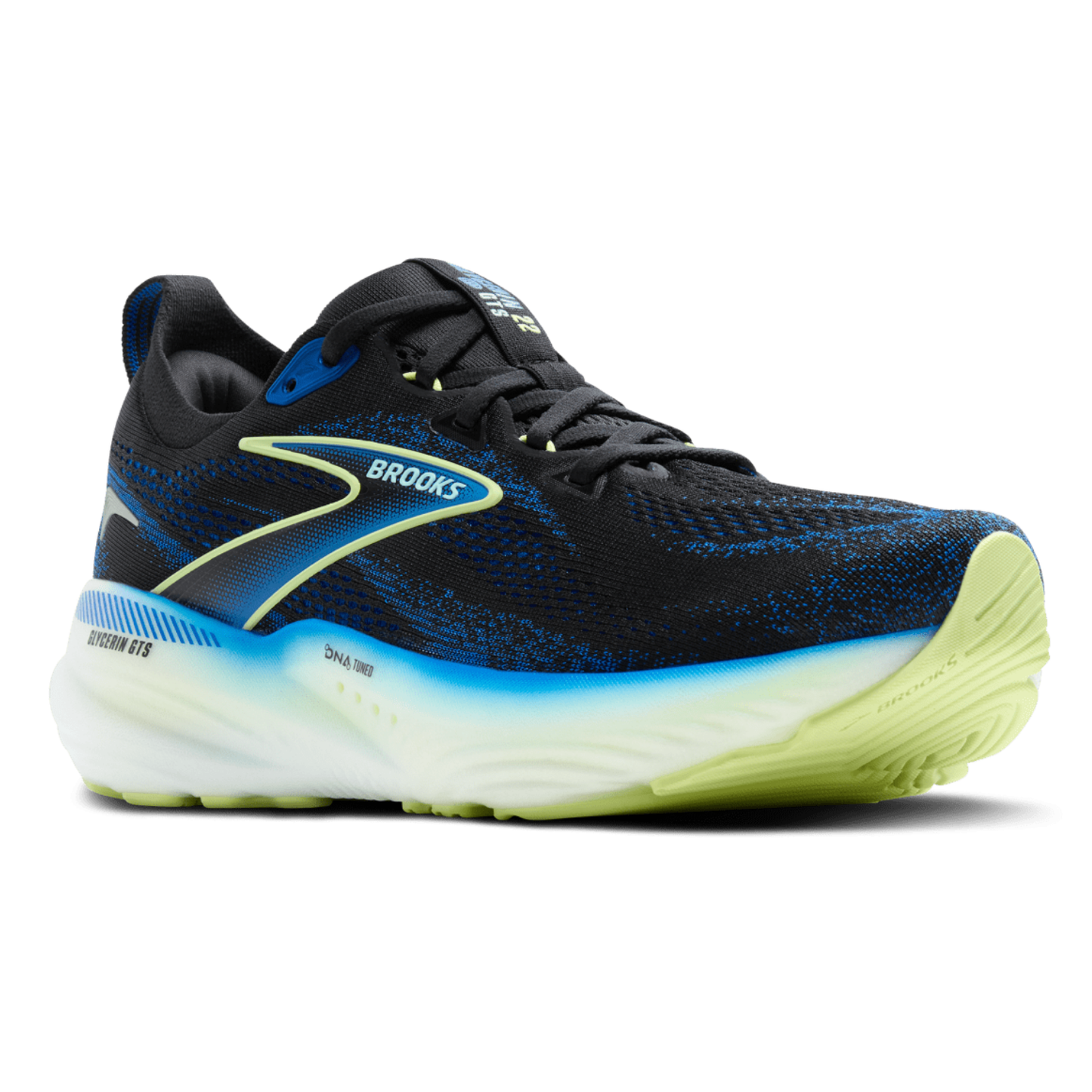 Brooks Men’s Glycerin GTS 22 Black / Cobalt / Neon Yellow - shoeguru-au