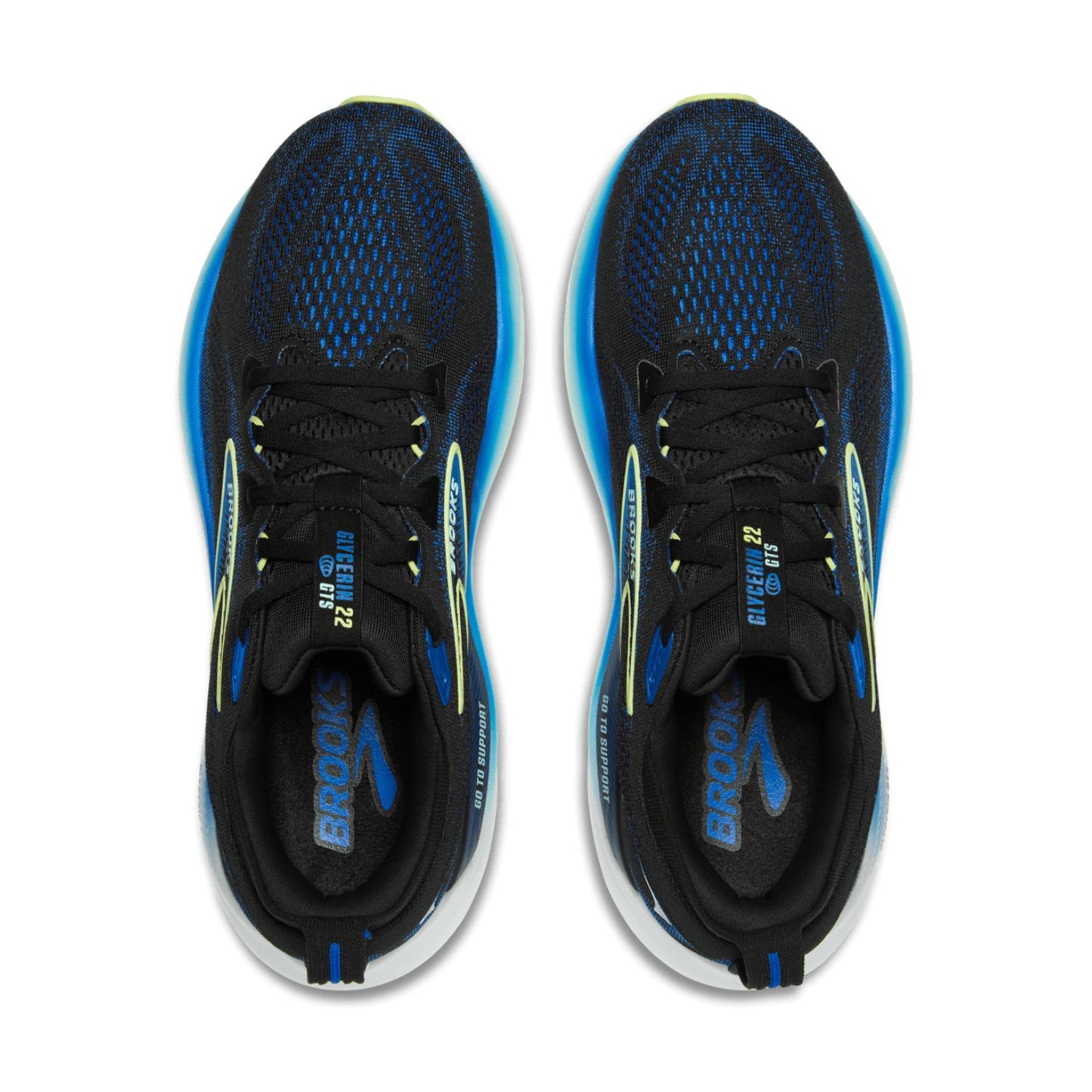 Brooks Men’s Glycerin GTS 22 Black / Cobalt / Neon Yellow - shoeguru-au