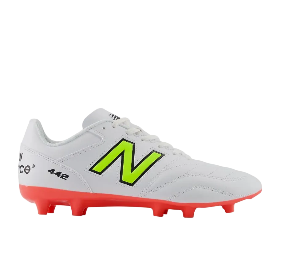 New Balance Men's 442 Academy FG v2 Football Boot (D) White / Energy Red / Hi-Lite - shoeguru-au