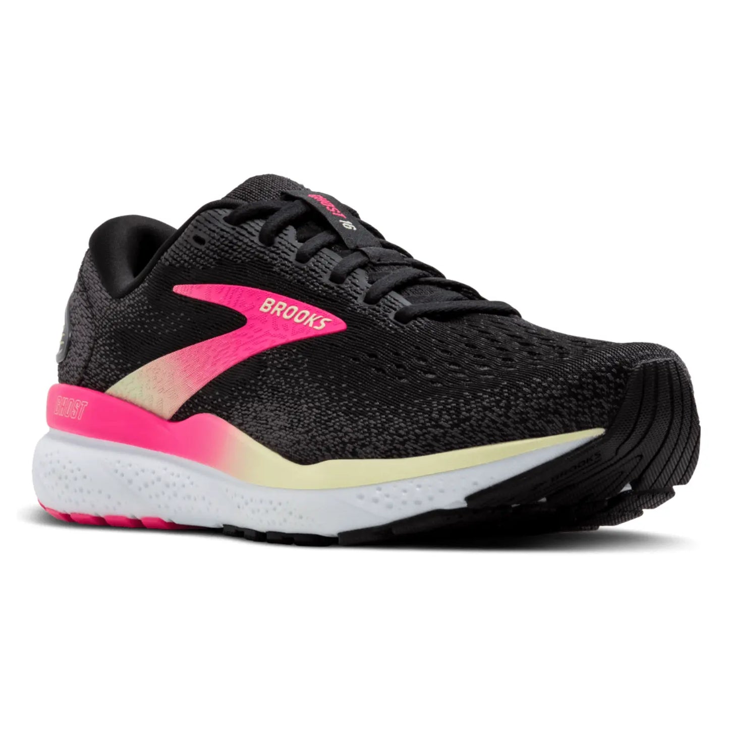 Brooks Women's Ghost 16 (D) Black / Pink / Yellow - shoeguru-au