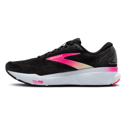 Brooks Women's Ghost 16 (D) Black / Pink / Yellow - shoeguru-au