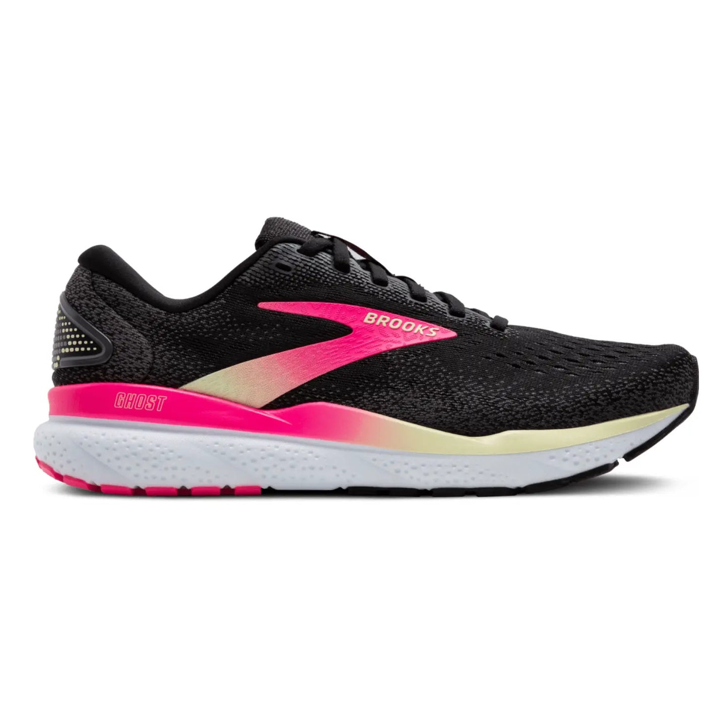 Brooks Women's Ghost 16 (D) Black / Pink / Yellow - shoeguru-au